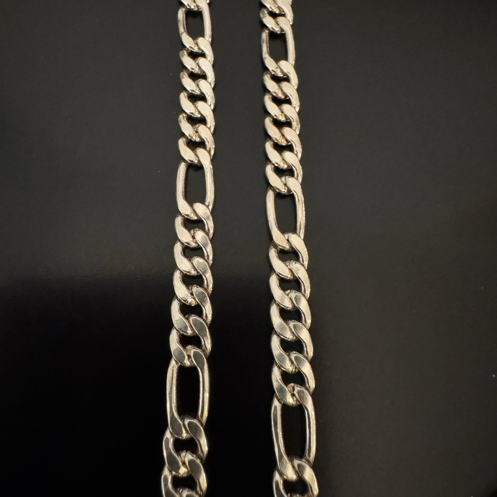 Silver Tone Figaro Chain Necklace - 18” - Picture 3 of 8
